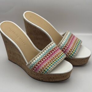 Veronica Beard Dali Raffia Striped Colorful Wedge Sandals Women’s‎ 8.5